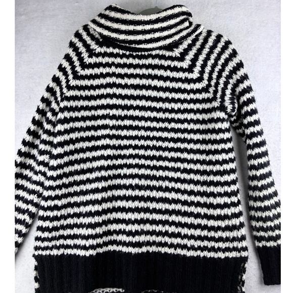 ANA Cowl Chunky Knit Sweater Women's M Tall Black White Striped Wool Blnd Hi Low - Picture 7 of 10